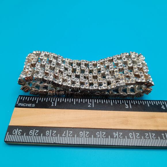 Vintage Monet Stretch Bracelet, Clear Rhinestones, Wide Bracelet - Picture 5 of 9